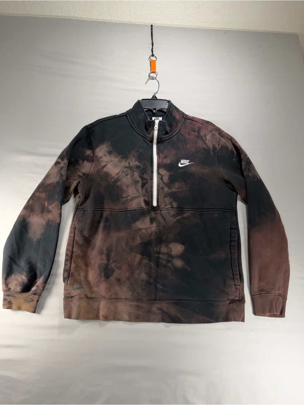Nike Mens Medium Quarter Zip Sweatshirt Custom Bleach Dye Tie Dye Pullover Black